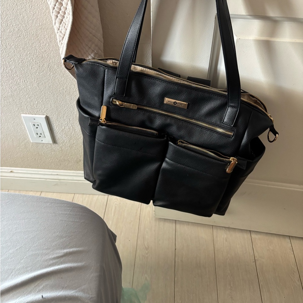 Miss Fong Diaper bags/ Black Tote Bag with Gold Accents